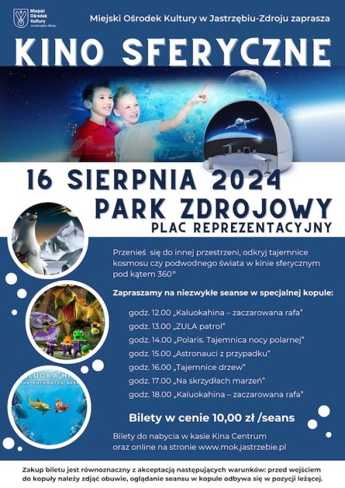 Kino Sferyczne w Parku Zdrojowym - 16 sierpnia od godziny 12:00 w Jastrzębiu-Zdroju